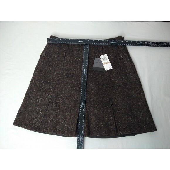 NWT VINTAGE Calvin Klein Wool Blend Pocket Brown Pleat A-Line Mini Skirt Size 12 - Picture 3 of 10